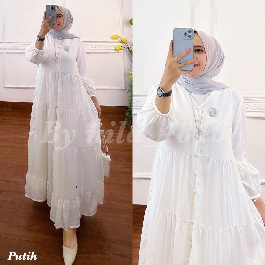 CSR Dress Premium Baju Dress Wanita Muslim Long Dress Jumbo XL, XXL, XXXL Dress Putih Mini Dress Rai