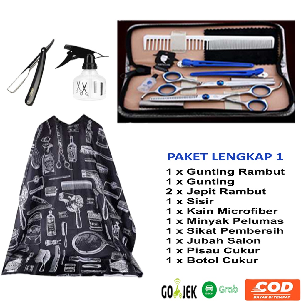 [COD] Paket Alat Cukur Rambut Barbershop Profesional Gunting Rambut Gunting Sasak Set Potong Rambut 