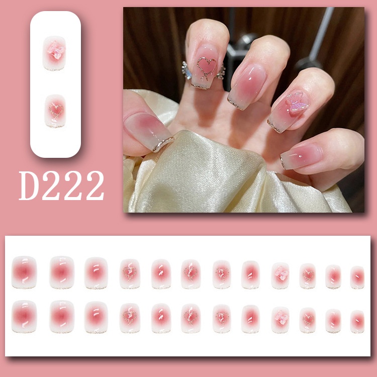 [Dengan Stiker Kuku] 24pcs Kuku Palsu Gradasi Halo Dyeing Kuku Palsu