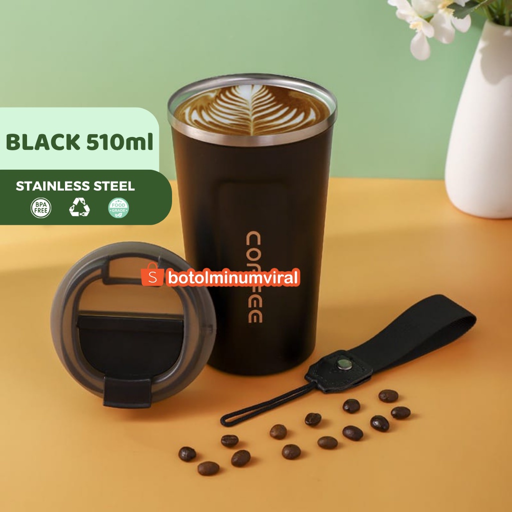 Tumbler Coffee Stainless Steel 510 ml Termos Vacuum Flask With Strap