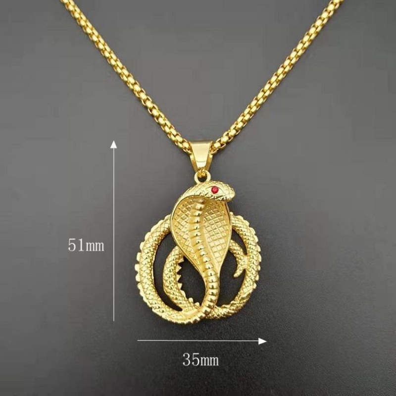 [X C Kalung] Emas Baru Bermata Merah Cobra Baja Titanium Liontin Punk Hip Hop Stainless Steel Kalung Hadiah Pesta Ulang Tahun Untuk Pria Dan Wanita