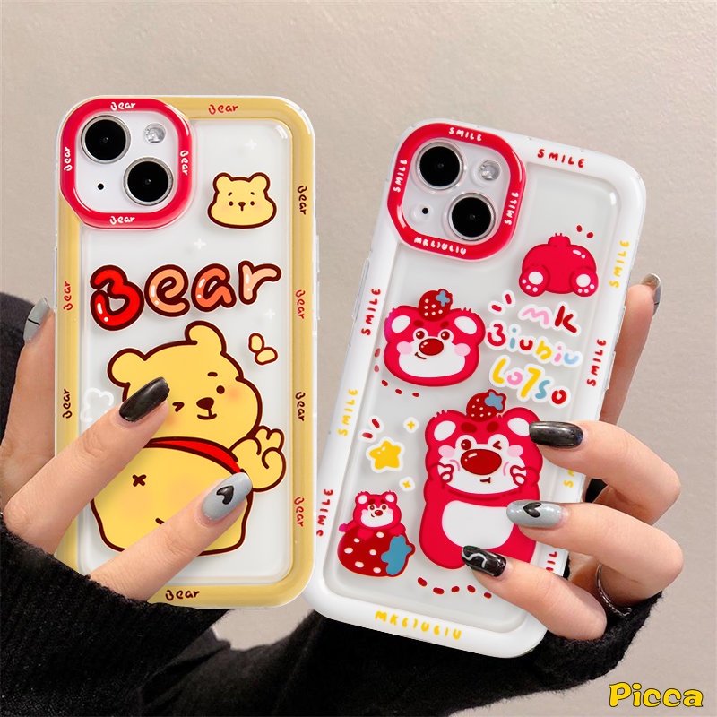 Casing Winnie the Pooh Lucu Redmi 9 12C 10C 9A 10 9T 9C 10A A1 9C NFC Redmi Note11 9 10s Note8 10 11s 11 10 9 10s POCO F4 Kartun Strawberry Bear Manyo Couple Airbag Soft Cover