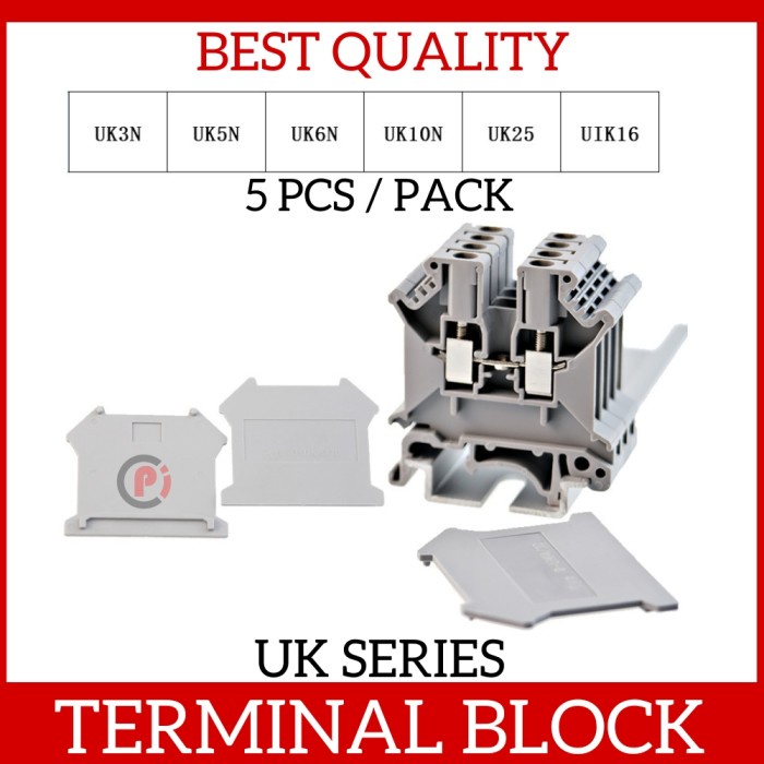 Isi 5 Pcs Terminal Block UK Series Din Rail Mounting UK3N UK4N UK6N