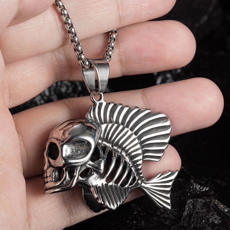 Kepribadian Tulang Ikan Liontin Kalung Untuk Pria Gothic Punk Bergaya Hantu Tengkorak Kalung Perhiasan Hadiah Pesta