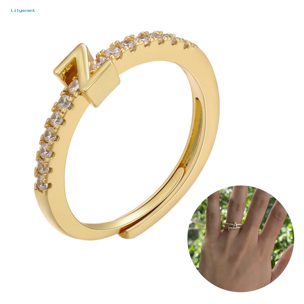 Lilyscent Electroplating Women Ring Daily Wear Cincin Wanita Mewah Ringan26 Desain Alfabet