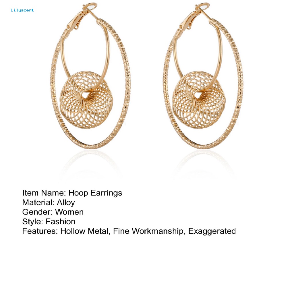 Lilyscent 1pasang Anting Hoop Halus Fashion Perhiasan Geometris Berongga Logam Lingkaran Anting Golden