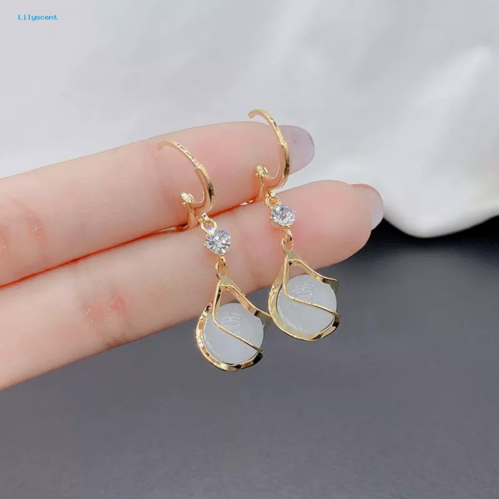 Lilyscent 1pasang Geometris Wanita Anting Pakaian Sehari-Hari Ladies Charm Faux Opal Menjuntai Anting Rumbai Panjang