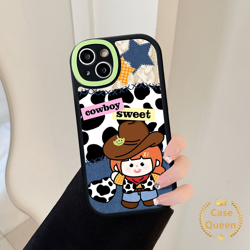 IPHONE Patch Leopard Print Soft Tpu Couple Denim Phone Case Kompatibel Untuk Iphone11 14 13 12 Pro Max 6 7 6s 8 Plus XR XS X Max SE 2020 Kartun Lucu Koboi Bintang Penutup Belakang