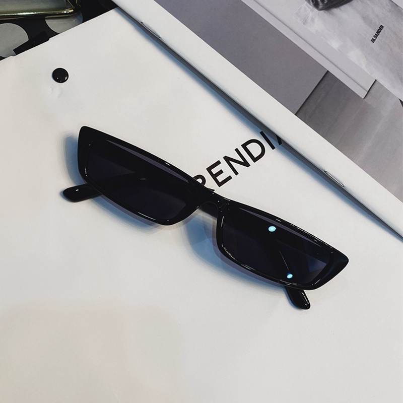 Papaozhu Cool Retro Black Cat Eye Narrow Frame Sunglasses Untuk Wanita Pria Keren Pesta Club Shades Gaya Mengemudi Kacamata Luar Ruangan