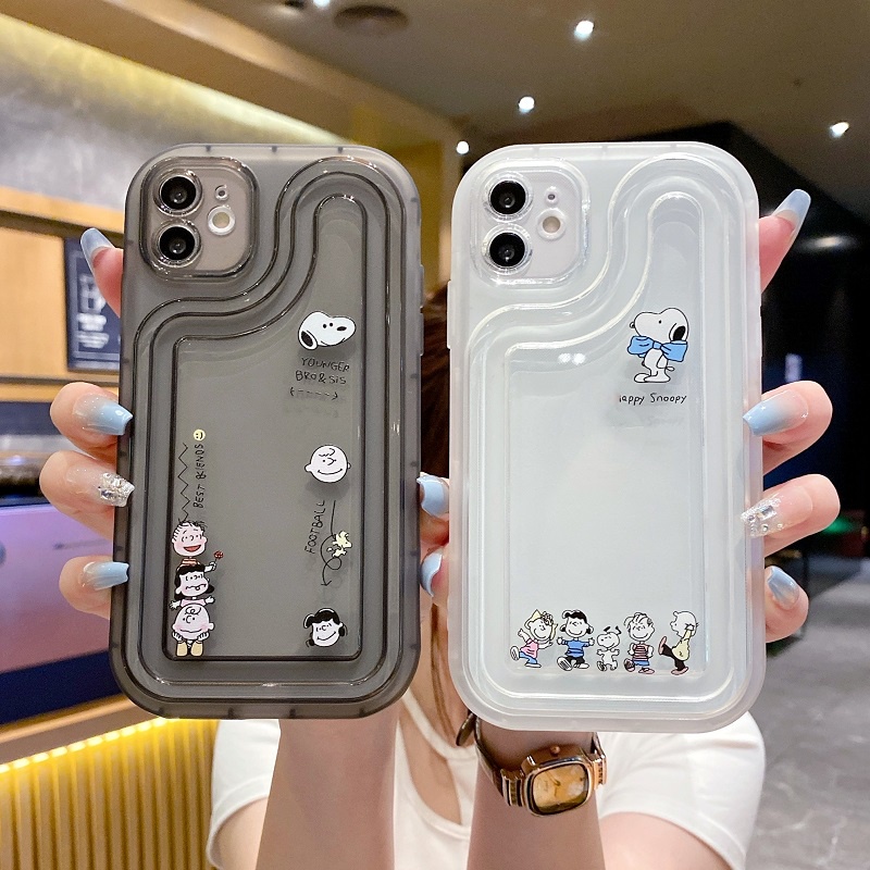 Untuk iPhone case Pelindung14 13 12 11 Pro MAX X XR XS Max7 8 Plus Kartun Snoopy Air sac Penebalan Anti-drop Transparan