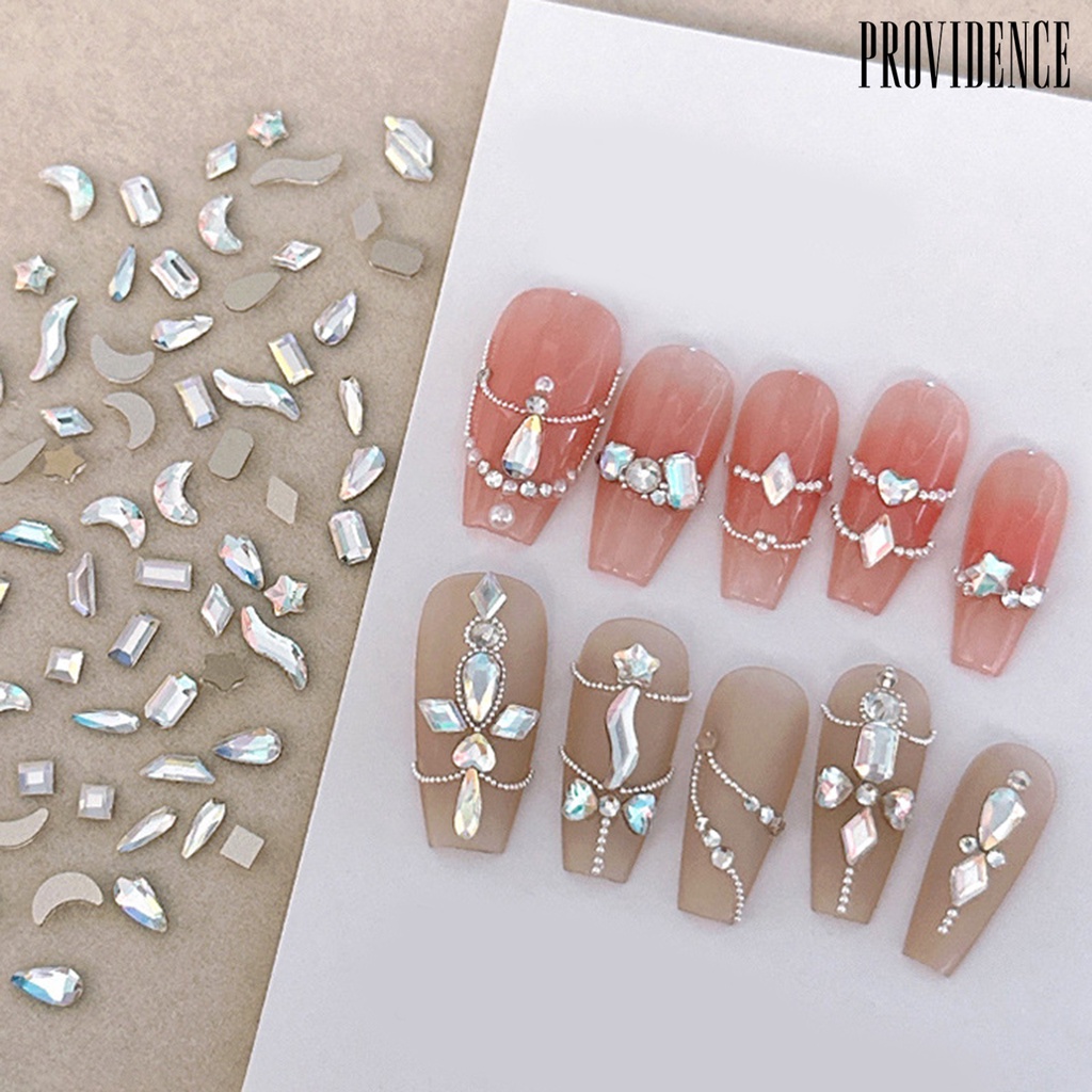 Providence 100 Pcs/Tas Kuku Berlian Imitasi Datar Kembali Beragam Gaya Mudah Tempel Bersinar Dekorasi Kuku Kristal Imitasi Bentuk Tidak Teratur Nail Art Pesona Perlengkapan Kerajinan