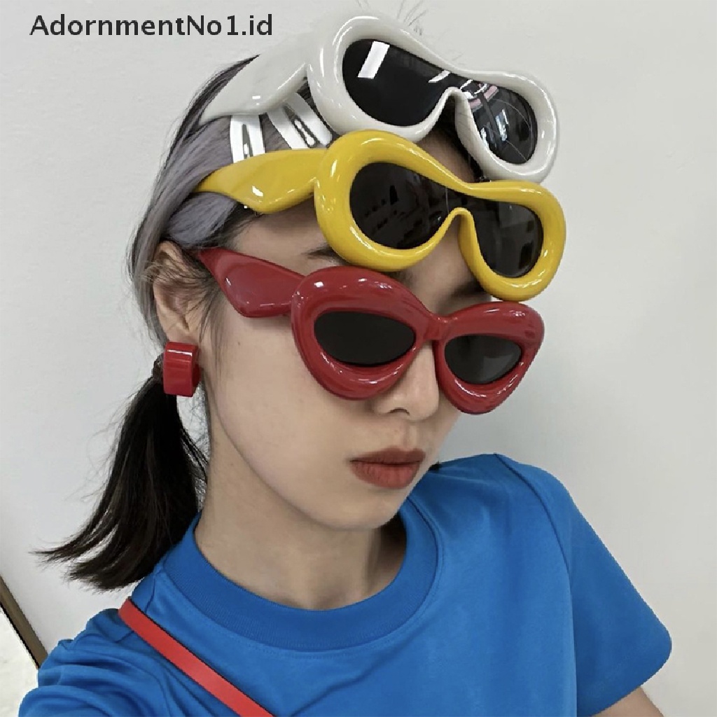 [AdornmentNo1] Unik Permen Warna Seksi Bibir Y2k Kacamata Hitam Untuk Wanita Baru Merek Kuning Biru Gradien Kacamata Matahari Pria Punk Hip Hop Shades [ID]