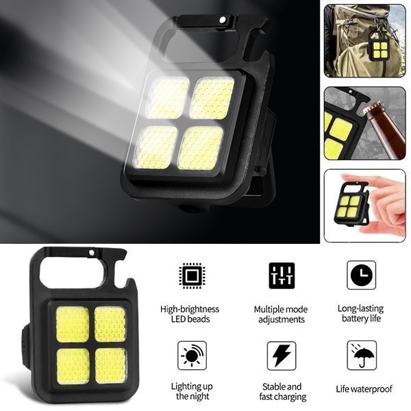 Multifungsi Mini Portable Silau COB Keychain Light USB Charging Lampu Darurat Pegangan Lipat Outdoor Camping Lighting Lamp Rumah Tangga Lampu Hias