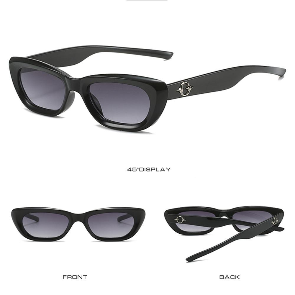 R-flower Cat Eye Sunglasses Travel Kecil Perlindungan UV400 Kurus Mungil Persegi Kacamata Matahari