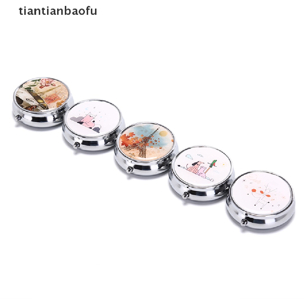 [tiantianbaofu] Lipat pill case metal pill cutter Kotak Pil Wadah Penyimpanan makeup  Butik