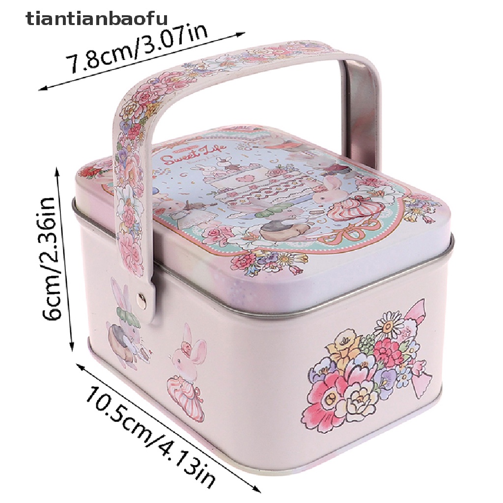 [tiantianbaofu] 1pc Vintage Cute Bunny Couple Koper Kecil Tinplate Candy Box Cookie Kotak Hadiah Butik