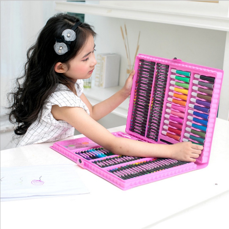 SS Drawing Set 168Pcs Oil Pastel Crayon 168 IN 1 Set Krayon Mewarnai dan Melukis Lengkap dengan Cat Air Alat Mewarnai Anak Anak Bentuk Koper