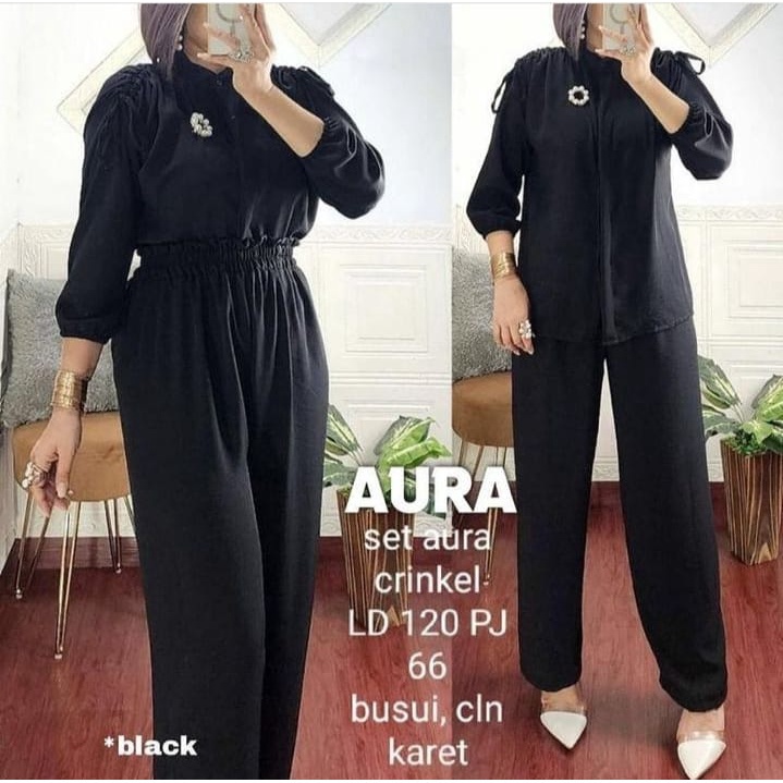 GAMIS STORE | Aura Set Setelan Muslim 2in1 Fit To XL Besar l Stelan Wanita Kondangan Matt Cringkle Airflow