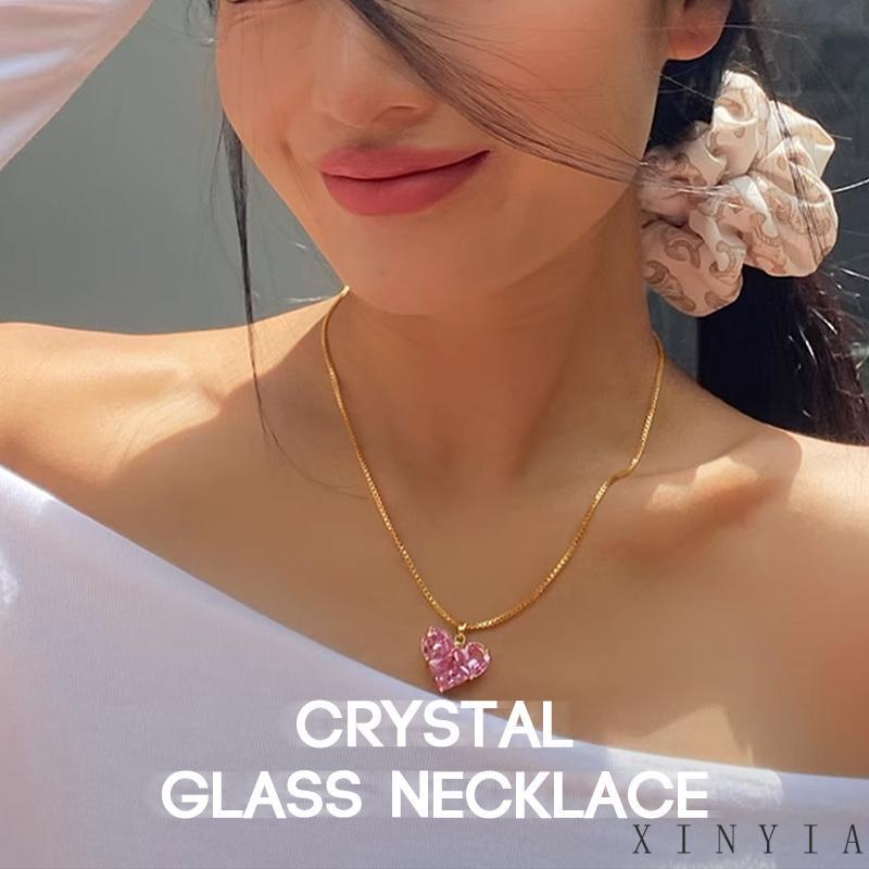 【Bayar di tempat】2023 Gaya Baru Korea Kalung Kaca Kristal Super Berkilau Cinta Wanita Fashion Ringan Mewah Serbaguna Aksesoris