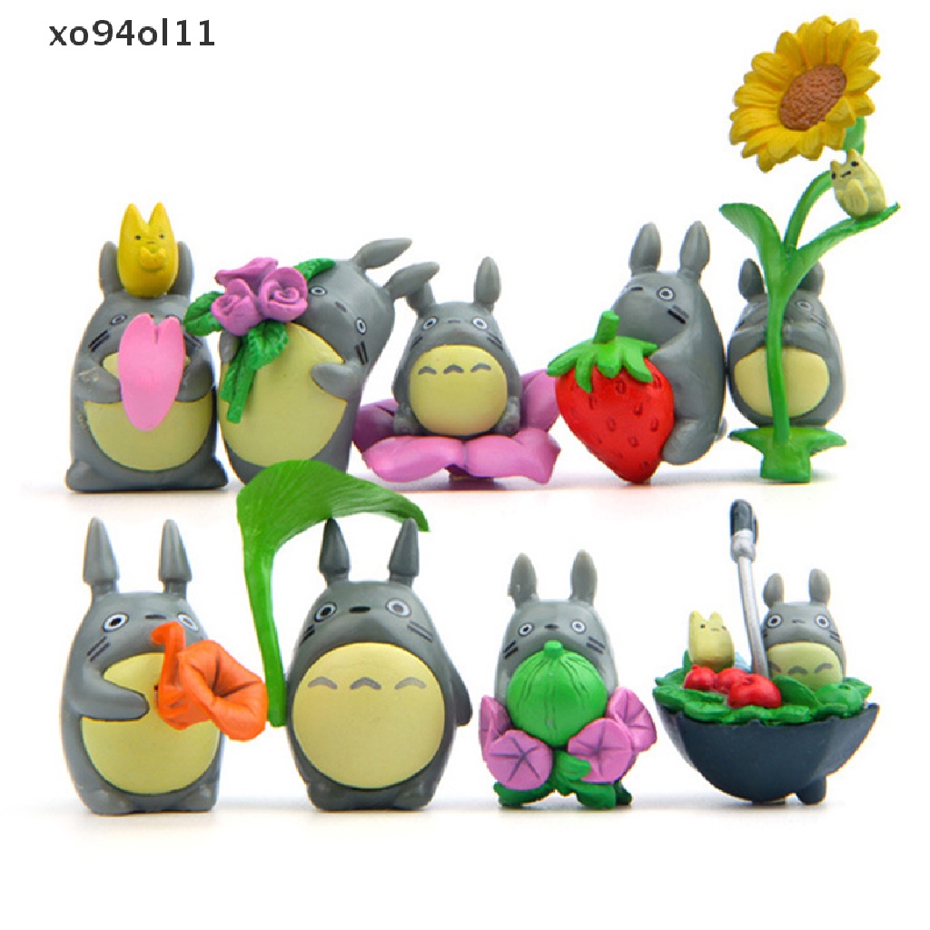 Xo Totoros Dengan Patung Daun Pohon Bunga Matahari Hayao Koleksi Figure Mini Mainan Anak OL