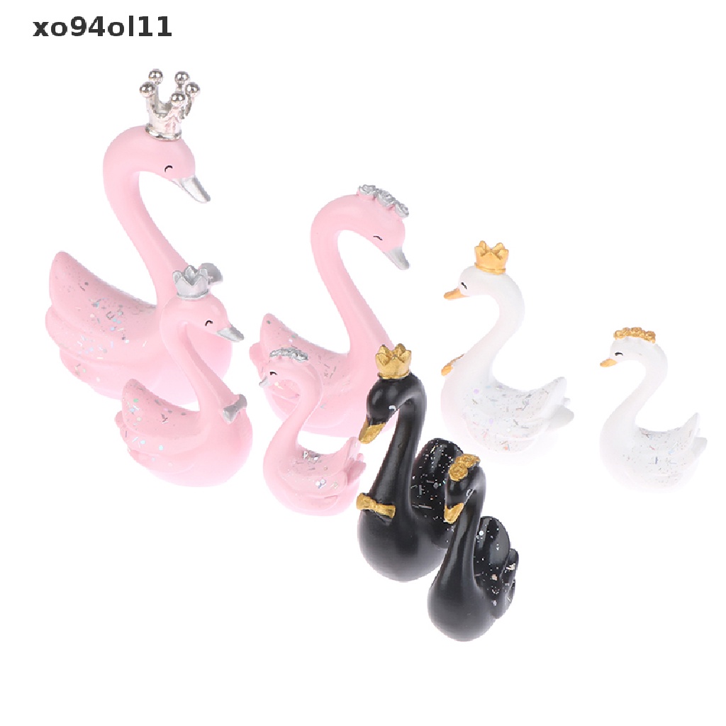 Xo 1pasang Patung Pajangan Resin Swan Cake Topper Statue Dasbord Kue OL