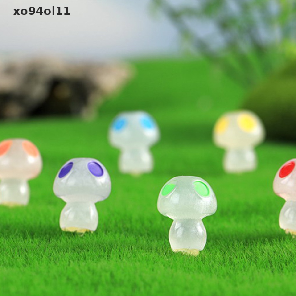 Xo 10pcs Colorful Menyala Jamur Mini Patung Miniatur Lansekap Ornamen Aksesoris Resin OL