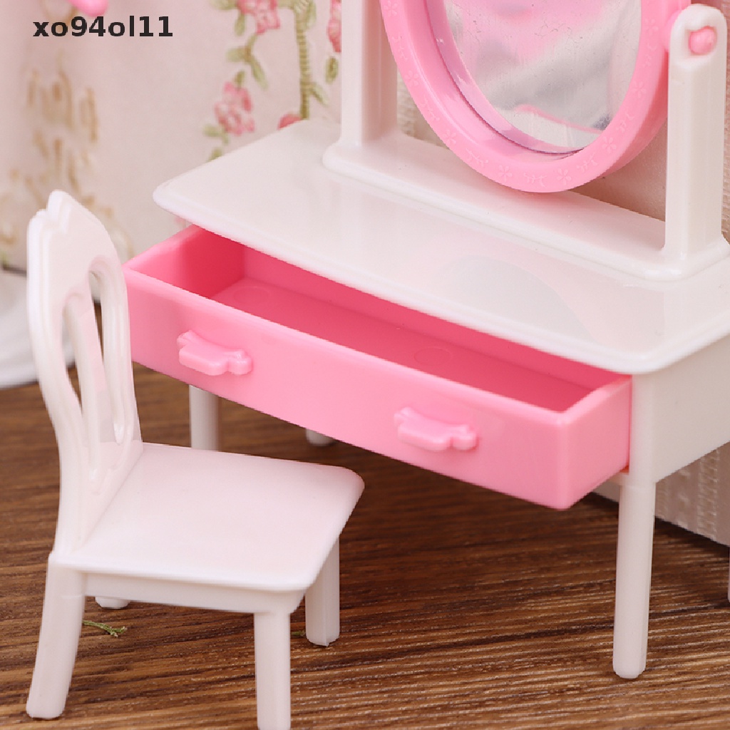 Xo 1: 12rumah Boneka Miniatur Kamar Tidur Set Dresser Meja Samping Tempat Tidur Bed Mirror Model OL