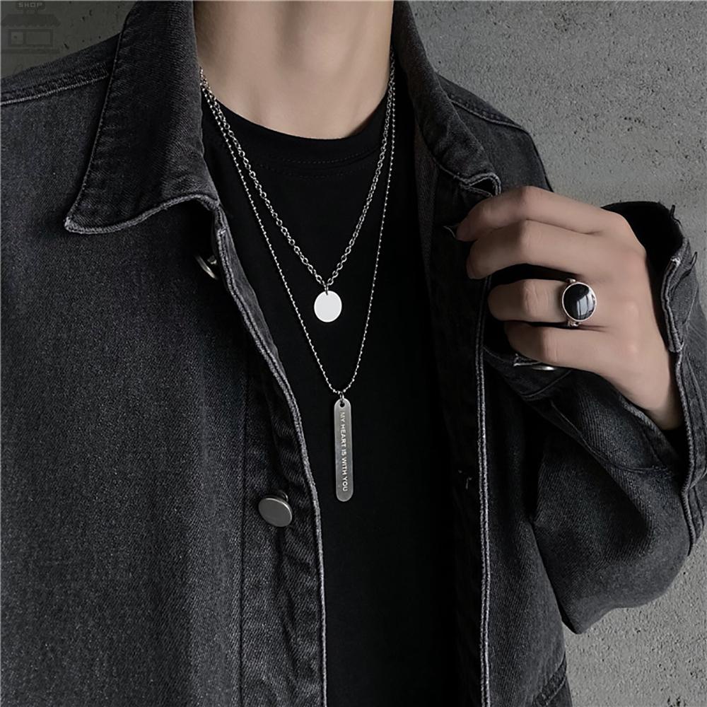 Agustina Kalung Rantai Panjang Kreatif Punk Wanita Surat Kartu Bulat Hangtag Panjang Pendant Necklace