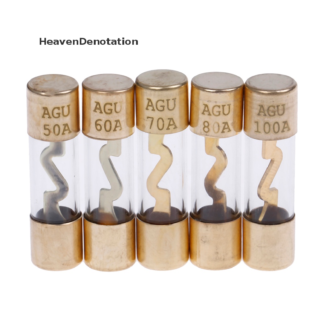 [HeavenDenotation] 5pcs Paket Sekring AGU Kaca Lapis Emas car audio amp Amplifier50 /60 /70 /80 /100A HDV