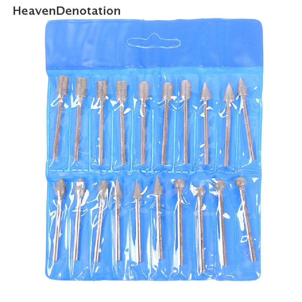 [HeavenDenotation] 20pcs 3mm Shank Diamond Grinding Burr Drill Bits Set Untuk Perhiasan Rotary Tools HDV