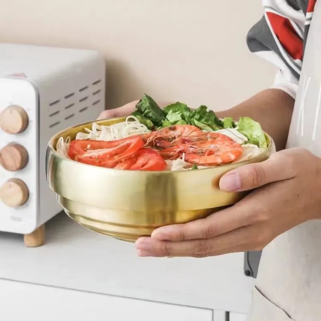 Mangkok Mie Dingin Dua Lapis Stainless Mangkok Sop Ramen Emas