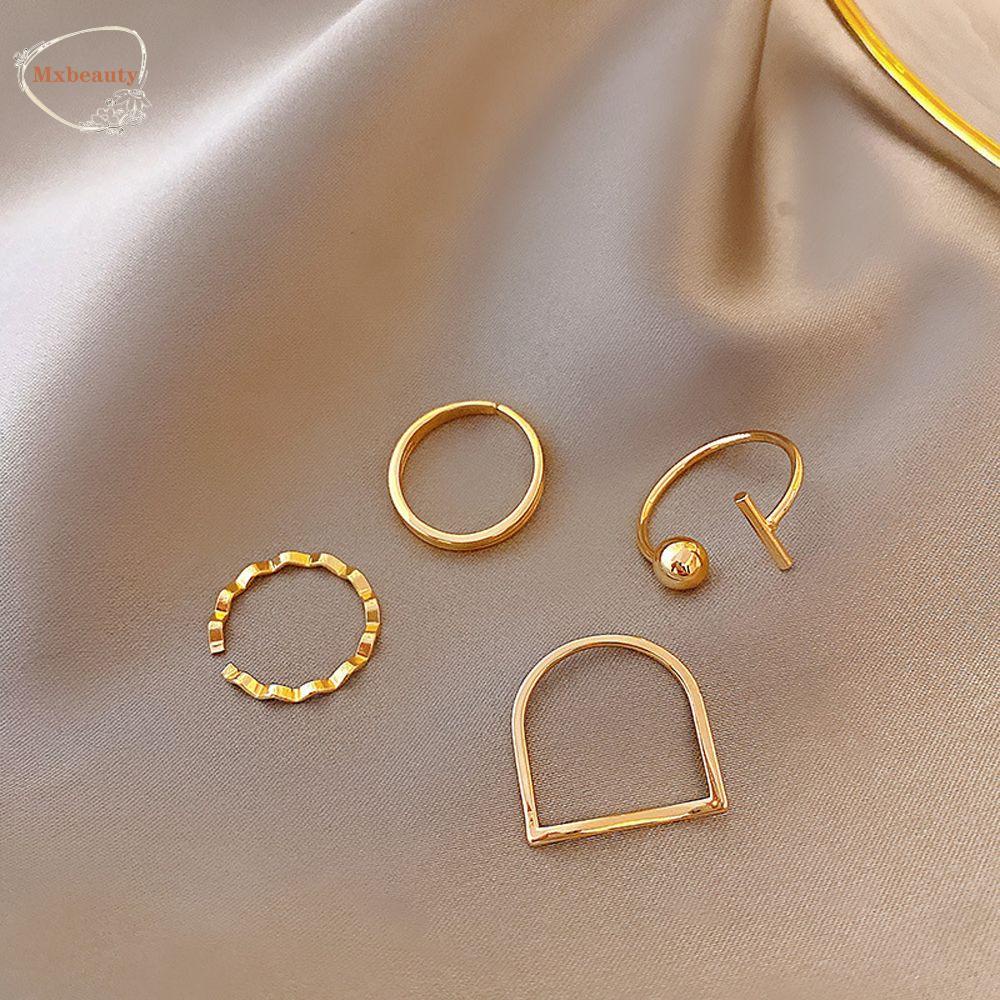 Mxbeauty Wanita Set Cincin Mewah INS Geometri Pesta Perhiasan Hadiah Adjustable Vintage Korea Style Rings