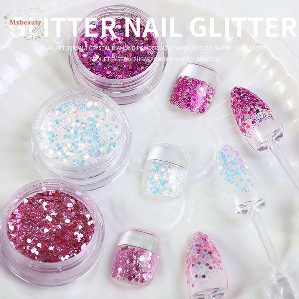 Mxbeauty Payet Kuku Wanita Warna-Warni Manikur Aksesoris Hologram Glitter Nail Art Patch Kuku Glitter Serpihan