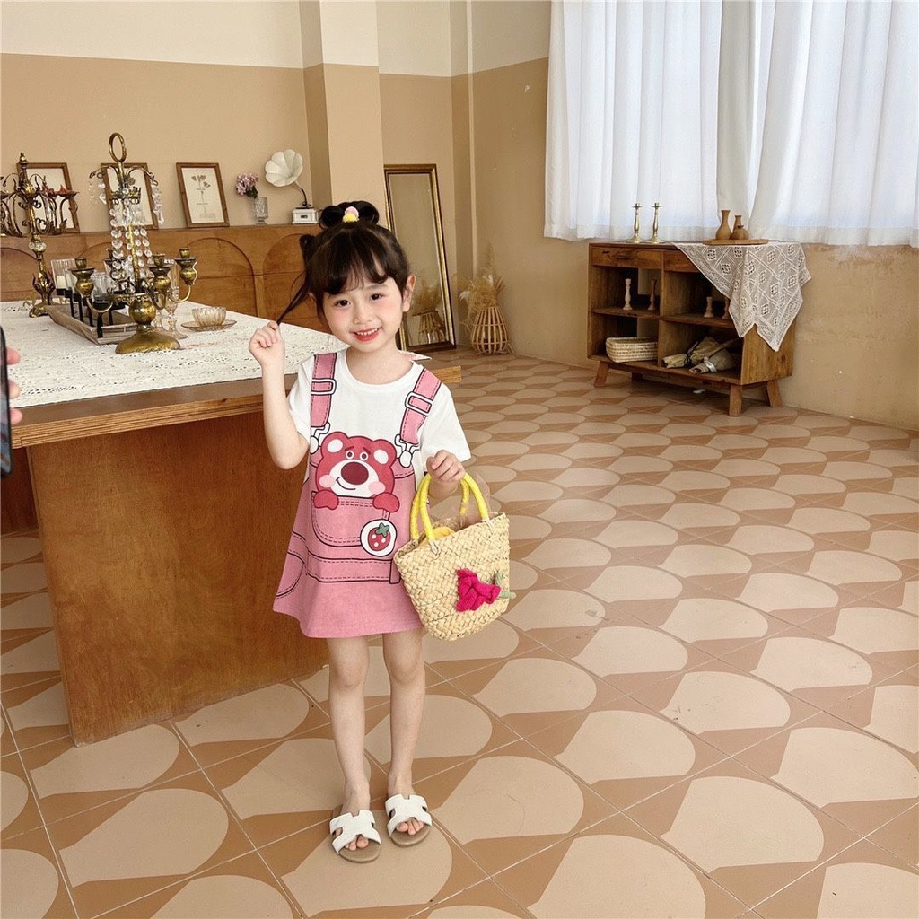 DRESS ANAK MOTIF KARAKTER LENGAN PENDEK BAJU JALAN IMPORT