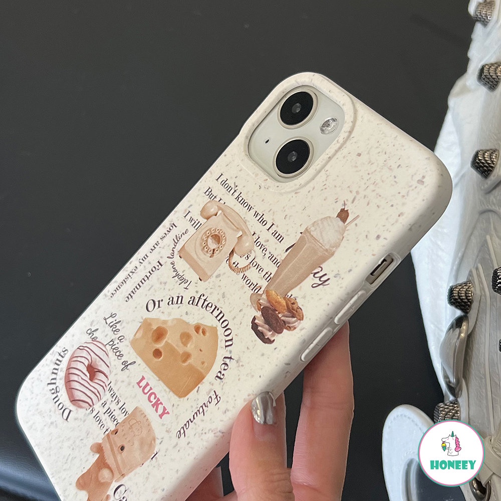 IPHONE Untuk Iphone11 12 13 14 Mini Plus Pro Max X XS XR SE 7 8 Plus Gaya Dessert Pattern Biodegradable Bahan Jerami Gandum Case