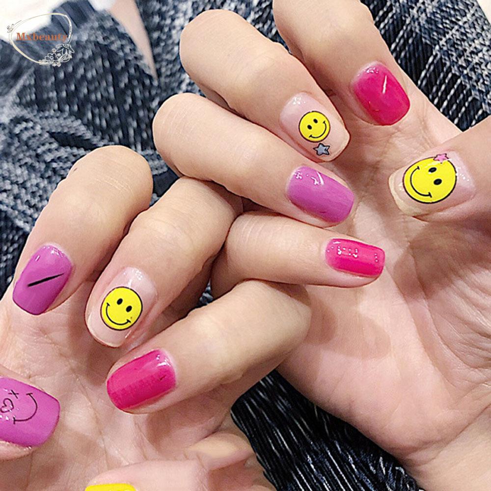 Mxbeauty Smiley Stiker Kuku Perekat Diri Kartun 5D Tipis Tangguh Warna-Warni Pelangi Manicure Aksesoris DIY Nail Art