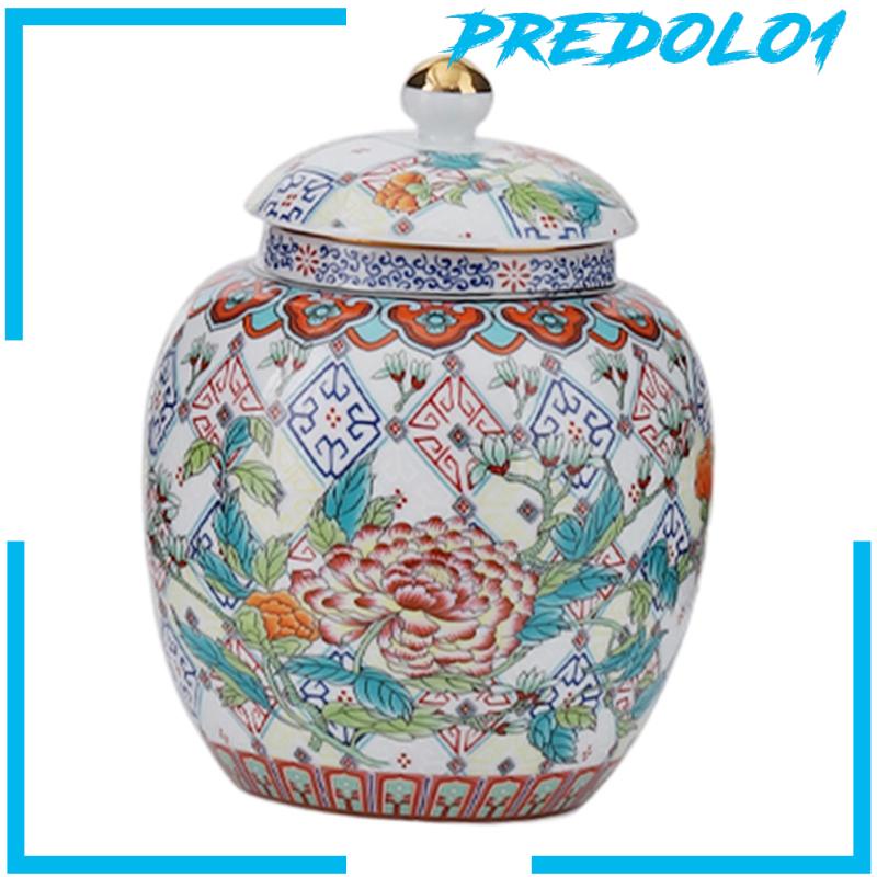 [Predolo1] Toples Jahe Keramik Toples Penyimpanan Teh Kerajinan Tangan Rangkaian Bunga Tradisional