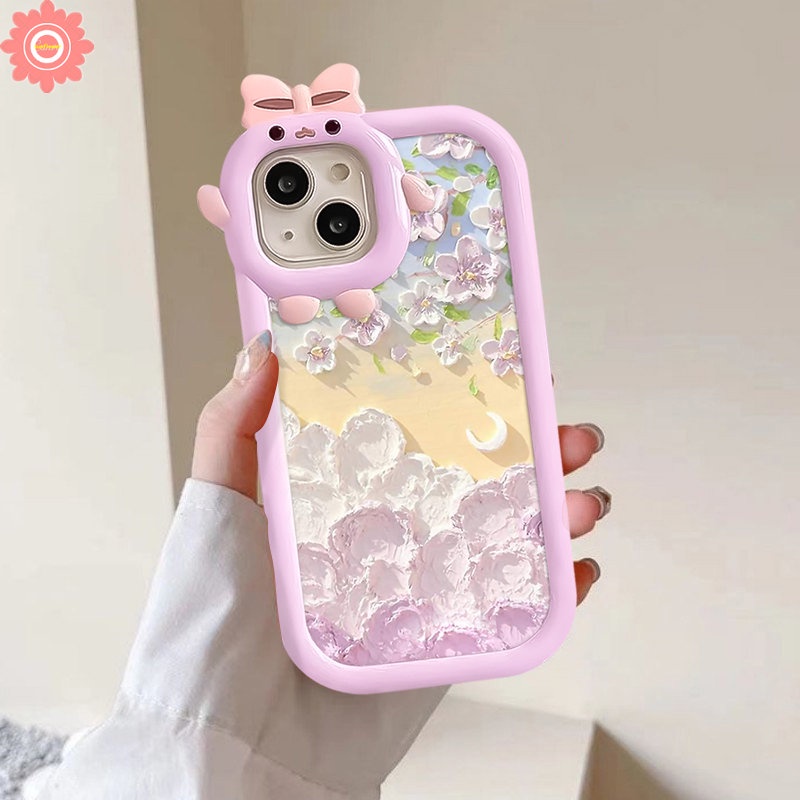 Lukisan Cat Minyak Bunga Bulan Case Realme C15 C12 C11 C21 C20 C33 C25s 9i 6i C35 C31 C25 C25Y 5 7i 7 5s 5i 8Pro 8 9 Pro+9 C30 C21Y C17 C3 3D Ikatan Simpul Little Monster Lensa Tpu Sarung Soft Cover