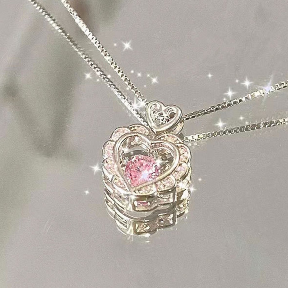 Smart Pink Berlian Cinta Kalung Gadis Serbaguna Hadiah Hari Valentine Untuk Pacar Desain Niche Rantai Klavikula Perhiasan Permen