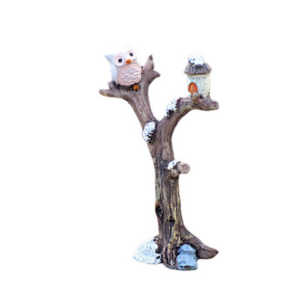 Branch Resin Burung Hantu Cabang Pohon Mini Kerajinan Miniatur Peri Ornamen Taman Bonsai Lanskap Mikro Taman Rumah Boneka Dekorasi Diy