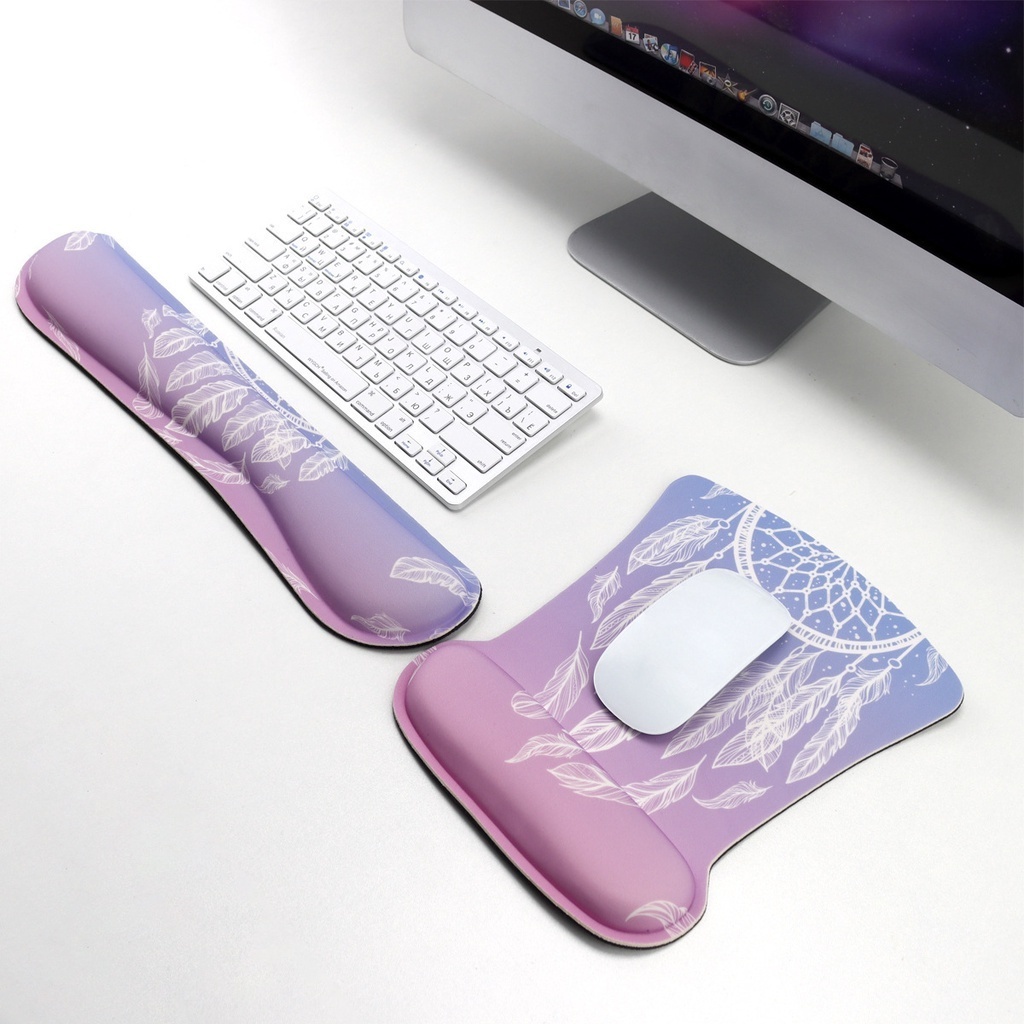 Karet Pergelangan Tangan Mouse Pad Permainan Penopang Pergelangan Tangan Karet Perlindungan Pergelangan Tangan Taman Cat Air Bunga Bulu Berwarna Gradasi Mulia Bubuk Biru Lily Rose Butterfly Mouse Pad