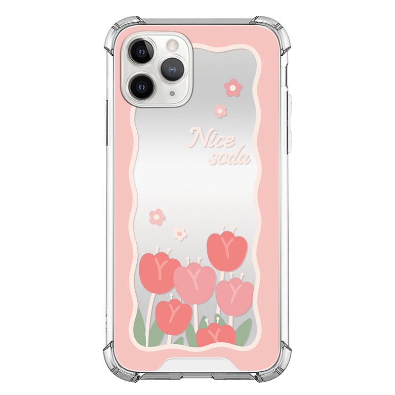 [Anti Jatuh Cermin] Pretty Makeup Silikon Soft Case IPhone 6S 7 8 Plus X XR XS Max IPhone 11 12 13 14 Pro Max 14 Plus 7+8+12 13 mini Wanita Cewek Pretty Nice Soda Bunga Tulip