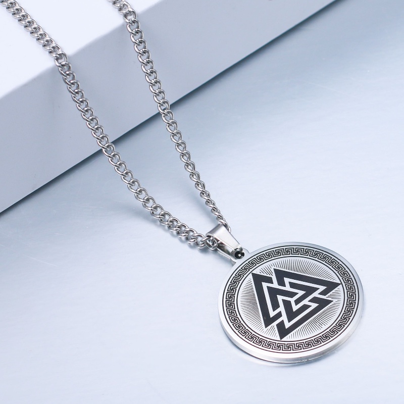 Z H Perhiasan Hip Hop Rock Stainless Steel Nordic Viking Odin Valknut Segitiga Simbol Liontin Untuk Pria Dan Wanita Fashion Baja Titanium Kalung Vintage Punk Aksesoris Pesta