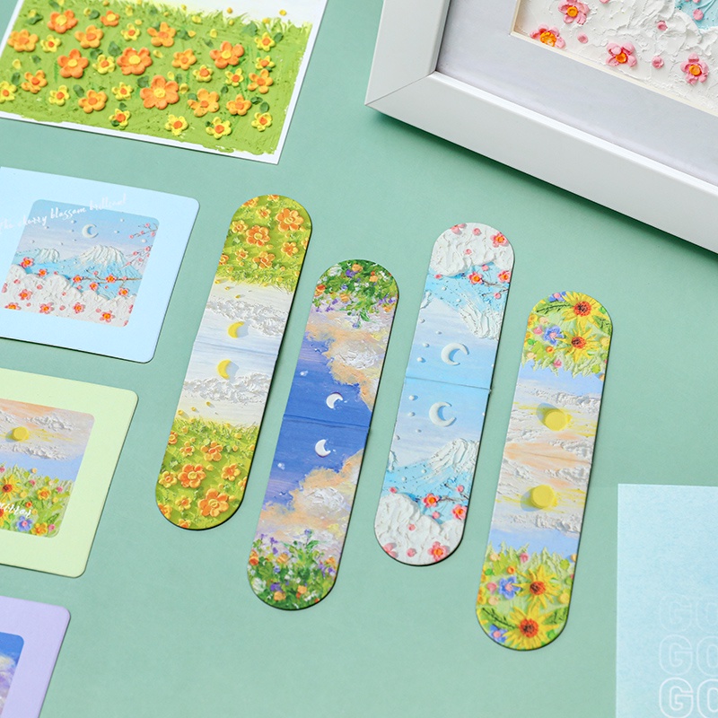 3pcs Seri Lukisan Minyak Cantik Bookmark Magnet Siswa Mini Book Page Folder