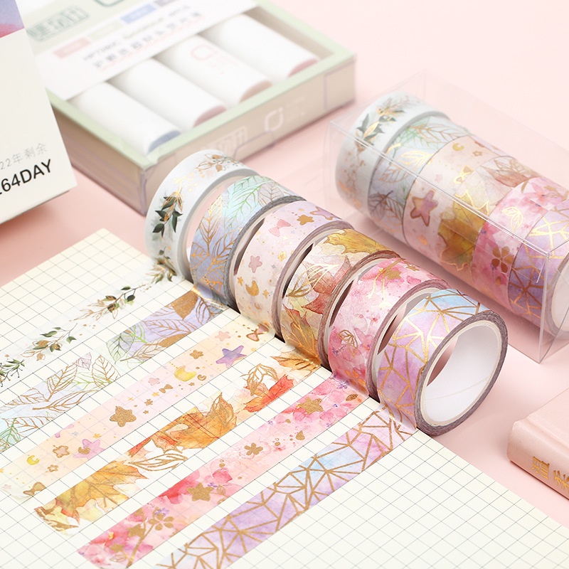 12roll Spring Fresh Washi Tape Glitter Washi Sticker Selotip Jurnal Bunga Hijau