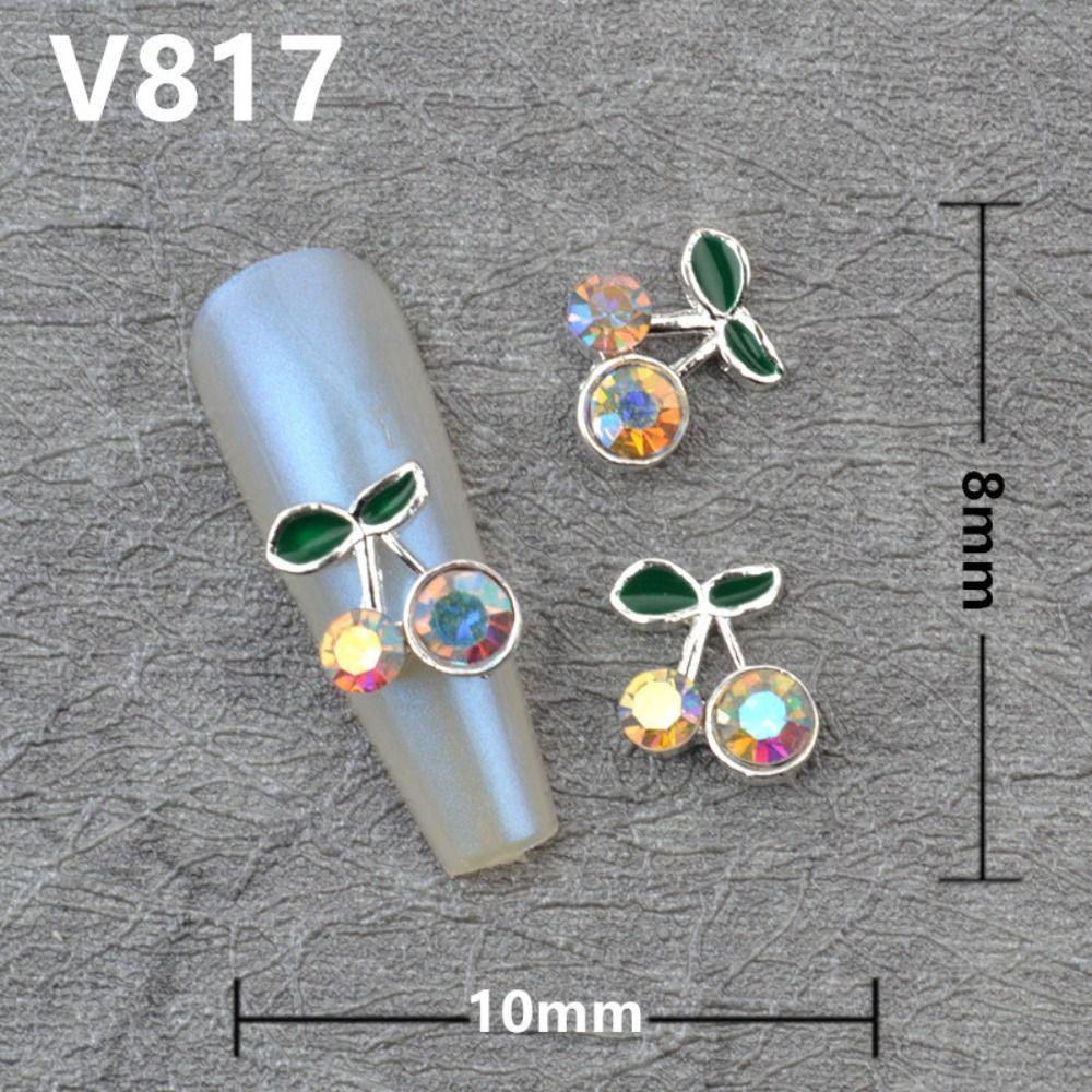 Mxbeauty Hiasan Nail Art Lucu 10pcs Cherry Warna-Warni Gaya Jepang Korea Alloy Zircon Aksesoris Kuku