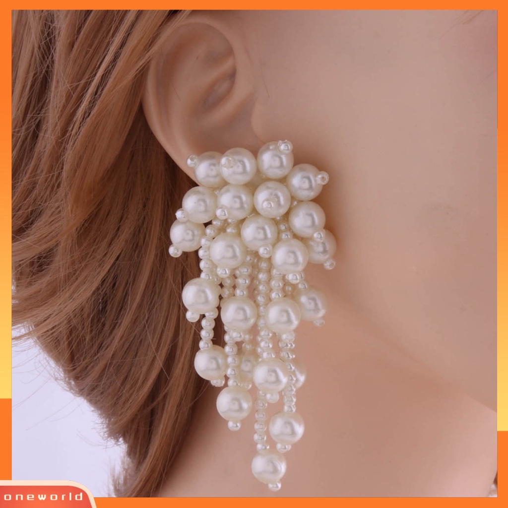 [EONE] 1pasang Anting Menjuntai Kepribadian Berlebihan Multi-layer Berlapis Mutiara Imitasi Ear Stud Anting Rumbai Aksesoris Fashion