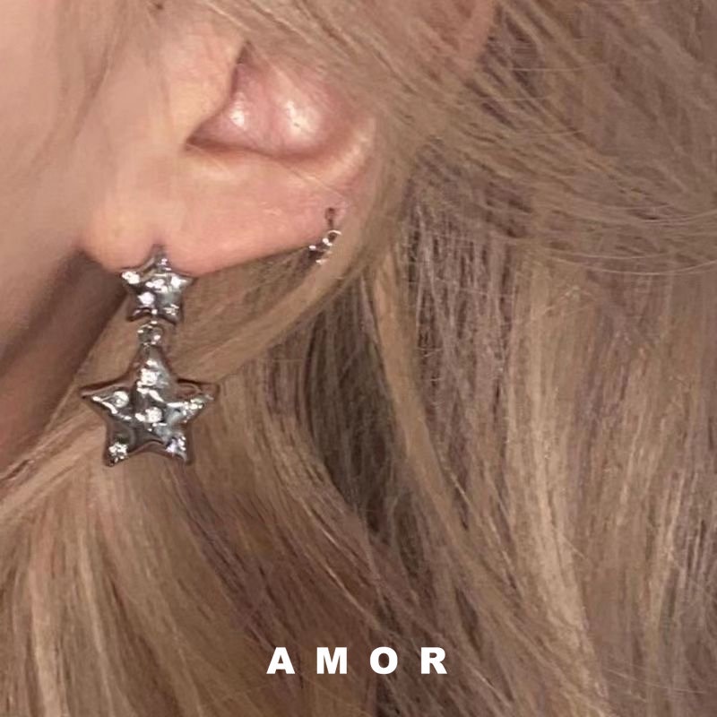 Anting Liontin zircon Bertabur Bintang Pentagram Perempuan