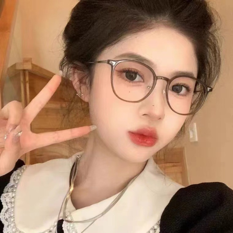 (YUZHU) Korea Fashion Ultra Ringan Coklat Bingkai Bulat Miopia Kacamata Wanita Lensa Yang Dapat Diganti Eyeglasses