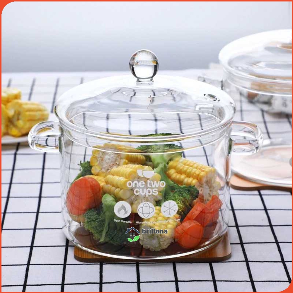 One Two Cups Pot Panci Masak Stewing Soup Pot Borosilicate Glass - YWJ-1265